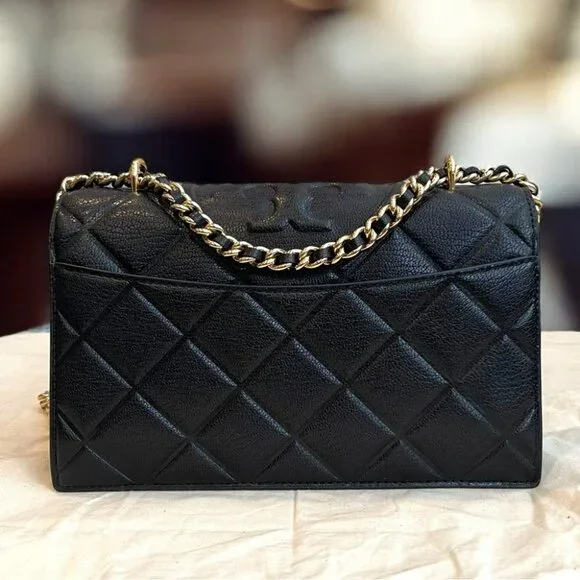 Tory Burch Fleming Black Leather Authentic Shoulder Bag With Gold Hardware - Picture 7 of 15